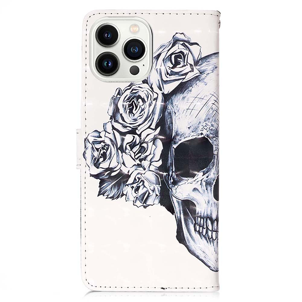 YB Pattern Printing Leather Series-2 for iPhone 15 Pro Max Wallet Phone Case 3D Pattern Printed Stand Cover - Skull YB Pattern Printing Leather Series-2 for iPhone 15 Pro Max Wallet Phone Case 3D Pattern Printed Stand Cover - Skull